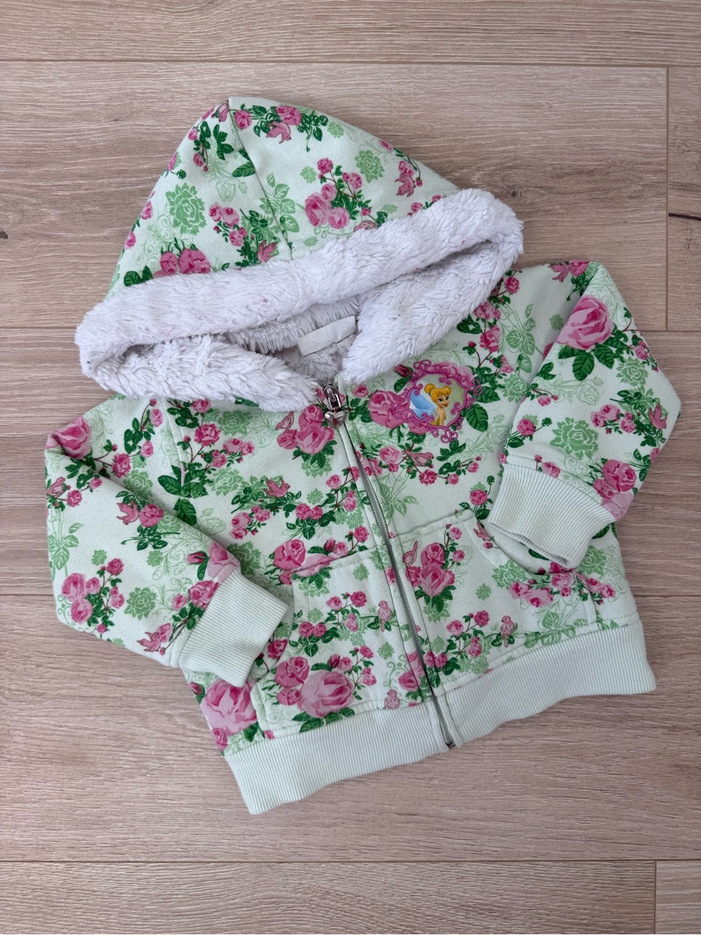 The Disney Store Y2K Vintage Tinkerbell Floral Zip Hoodie